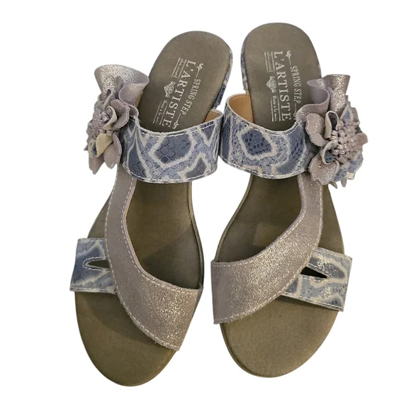 L'artiste Spring Step Cassana Size Eu 39 Blue/silver Leather Slide 8.5 New SH223 - Picture 5 of 8